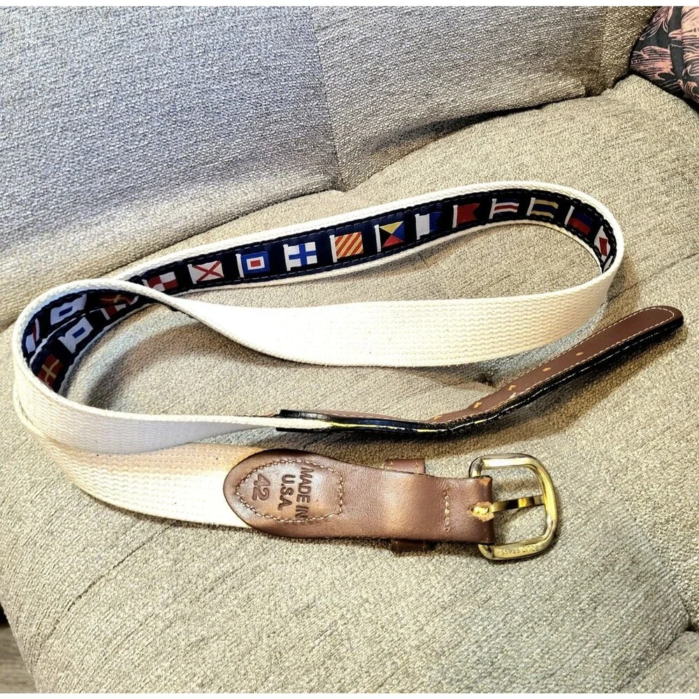 Men's Belt Zep Pro US Made Flags Navy Canvas Brass Buckle Dad Classic Size 42